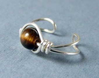 Sterling Silver Tiger Eye ear cuff cartilage earring non pierced