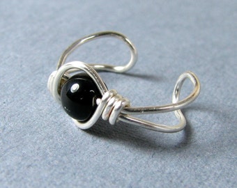 Sterling Silver Black Onyx Ear Cuff Non Pierced Cartilage earring custom choice of bead