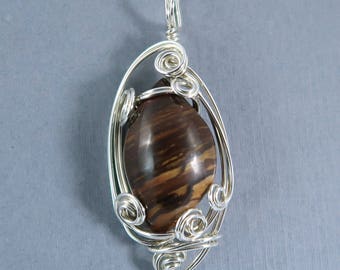 Biggs Jasper Sterling Silver Wire Sculpted Gemstone Cabochon Pendant wrapped