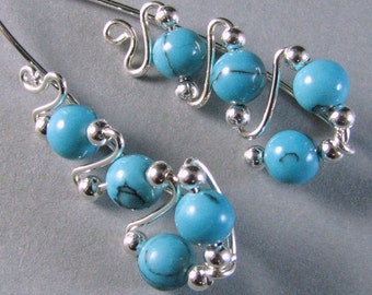 Turquoise Ear Sweeps Ear Climbers Sterling Silver  Created Turquoise gemstone