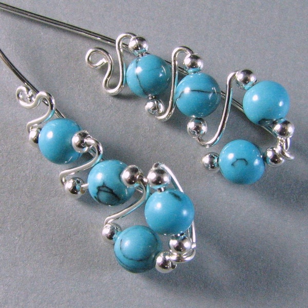 Turquoise Ear Sweeps Ear Climbers Sterling Silver  Created Turquoise gemstone