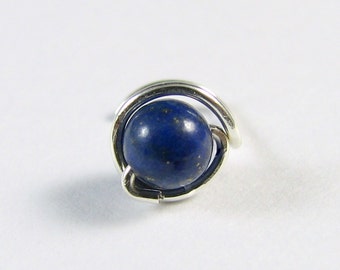 Nose Screw Stud Sterling Silver Stud and Lapis Lazuli Single Wrap