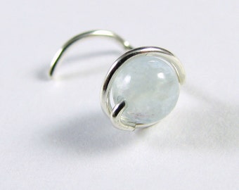 Aquamarine Noise Screw Stud Sterling Silver Single Wrap