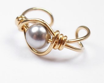 Ear Cuff 14k Gold Filled Swarovski Crystal Light Gray Pearl or your choice non pierced cartilage earring