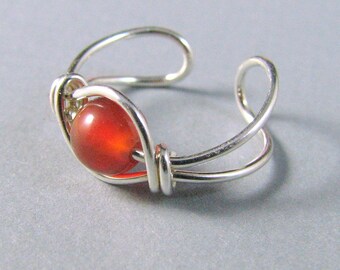 Ear Cuff Sterling Silver Carnelian gemstone custom choose your bead non piercing cartilage earring