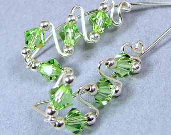 Peridot Ear Climbers Sterling Silver Swarovski Crystal Peridot August Birthstone