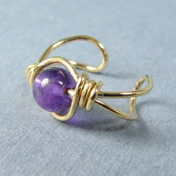 Ear Cuff - Amethyst Ear Cuff 14k Gold Filled Ear Cuff Purple Ear Cuff - gold ear cuff cartilage earring non pierced customize choice of bead