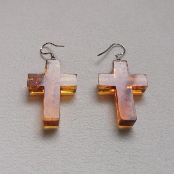 Solid Amber Cross Vintage Drop Earrings Sterling … - image 6