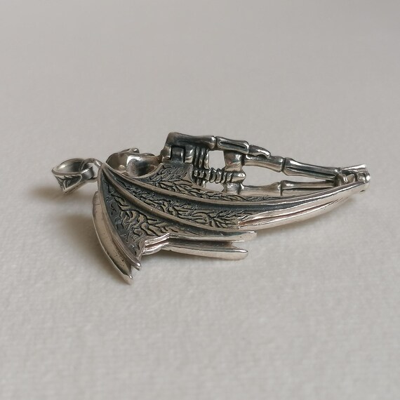 Winged Skeleton Sterling Silver Pendant Articulat… - image 4