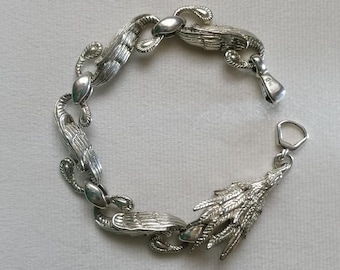 Pulsera vintage de plata de ley con diseño chino adornado y pájaro, de longitud larga.