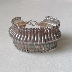Antique/Vintage Ottoman Style Solid Silver Articulated Bracelet, Wide Link Long Length