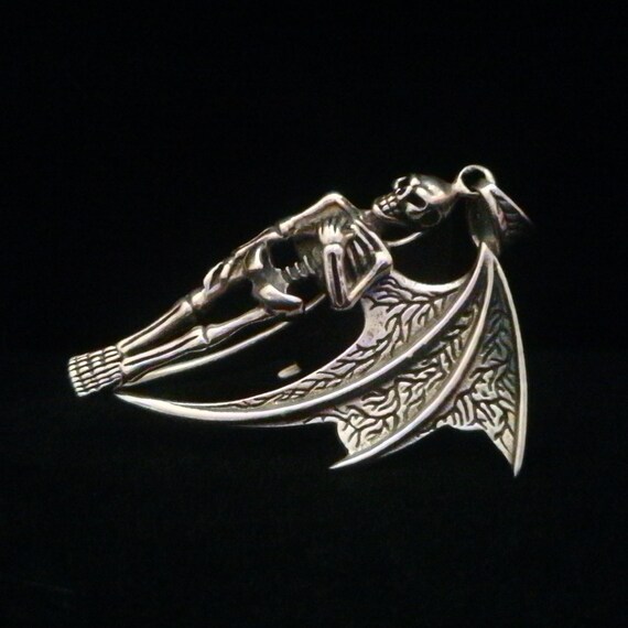 Winged Skeleton Sterling Silver Pendant Articulat… - image 3