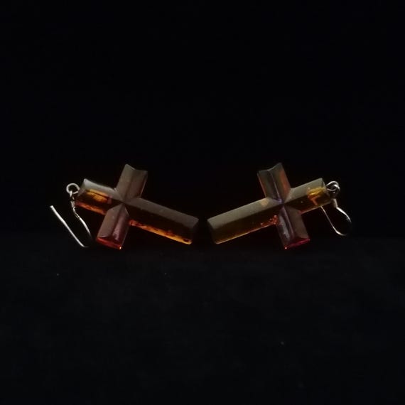 Solid Amber Cross Vintage Drop Earrings Sterling … - image 7