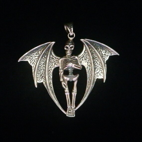 Winged Skeleton Sterling Silver Pendant Articulat… - image 9