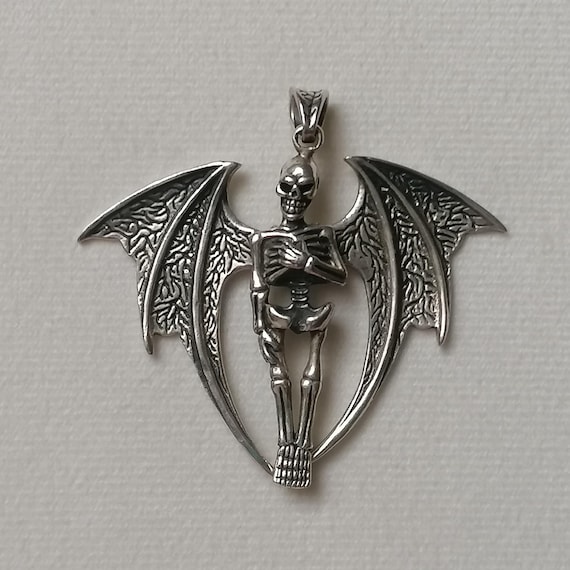 Winged Skeleton Sterling Silver Pendant Articulat… - image 1