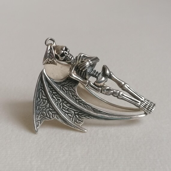 Winged Skeleton Sterling Silver Pendant Articulat… - image 2