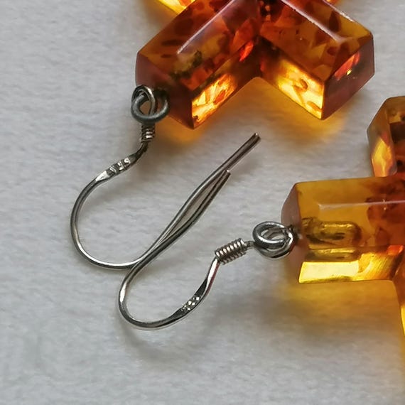 Solid Amber Cross Vintage Drop Earrings Sterling … - image 8