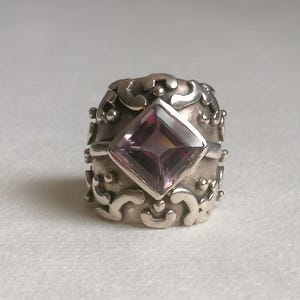 Vintage Amethyst Sterling Silver Huge Statement Ring Ornate