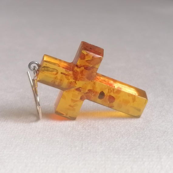 Solid Amber Cross Vintage Drop Earrings Sterling … - image 4