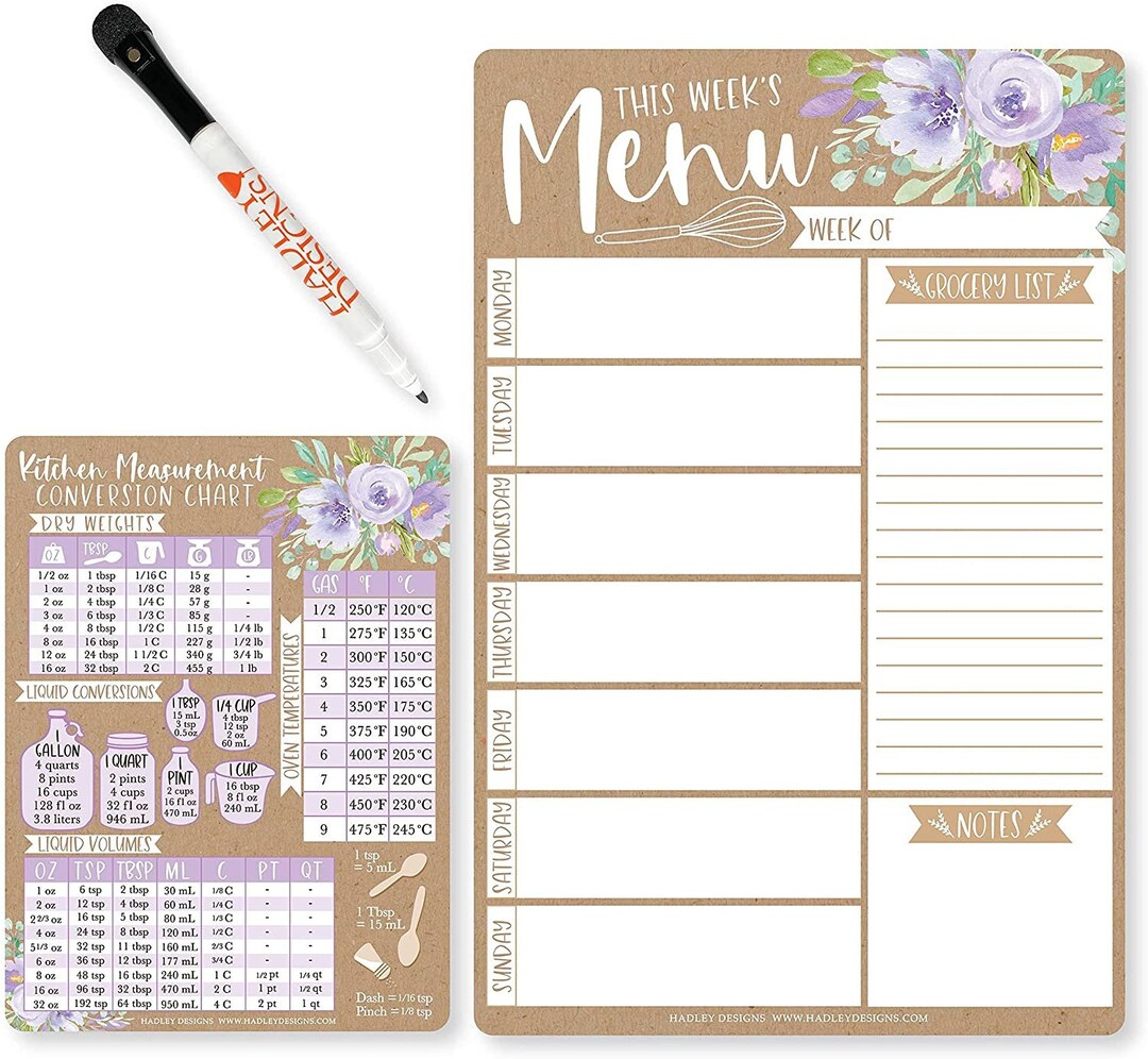 Weekly Meal Planner Dry Erase Board for Refrigerator Floral Magnetic ...