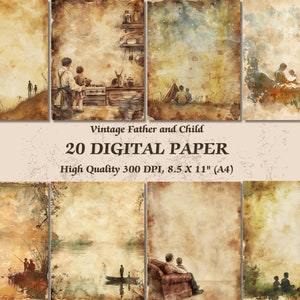Carta digitale dal design caldo per padre e figlio l Carta da parati stampabile con texture vintage vecchia l Sfondo con immagine acquerello per papà e bambino Commerciale