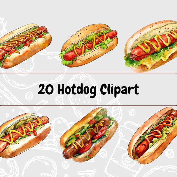 Delicious Hotdog Design Clipart Digital File l Watercolor Food Image Printable Paper l Fun Sandwich Downloadable Print l Scrapbook Journal