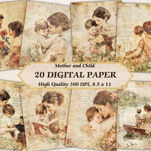 Ciepły papier cyfrowy z miłością do matki i dziecka l Wydrukowalne stare tło z teksturą wiosenną l Szczęśliwe wspomnienie l Dekoracja dziennika ze scrapbookingiem
