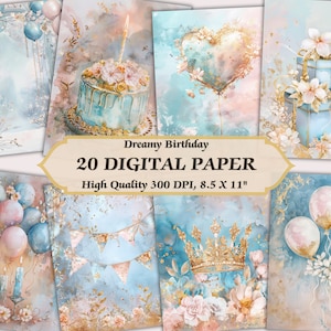 Rêve d'anniversaire papier numérique l imprimable couleur pastel fête Design papier peint l image de célébration téléchargeable journalisation indésirable scrapbooking
