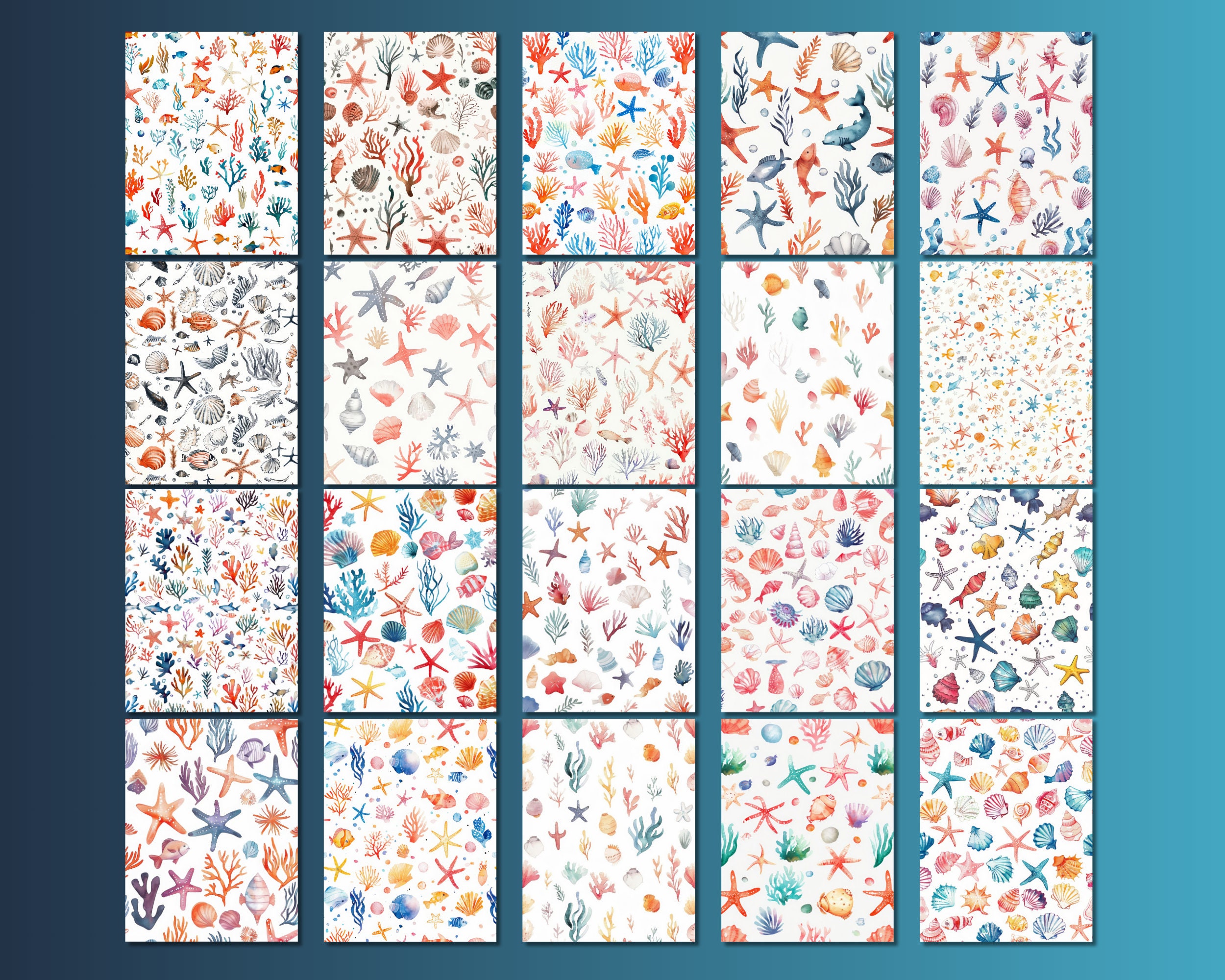Cute Under the Sea Pattern Digital Paper L Printable Ocean Stuff Design ...