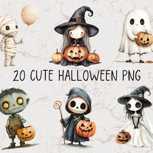 Clipart digital de personaje de Halloween kawaii l Pegatina de diseño lindo y espeluznante imprimible Fondo transparente l Diario basura descargable PNG