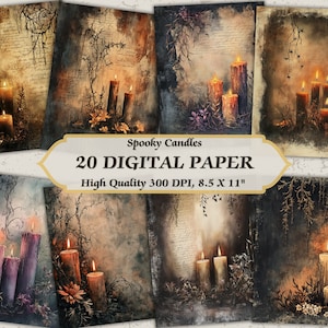 Spooky vintage kaarsen digitaal papier l afdrukbare gotische donkere achtergrond kaarslicht l downloadbare oude textuur horror junk journaling kunst