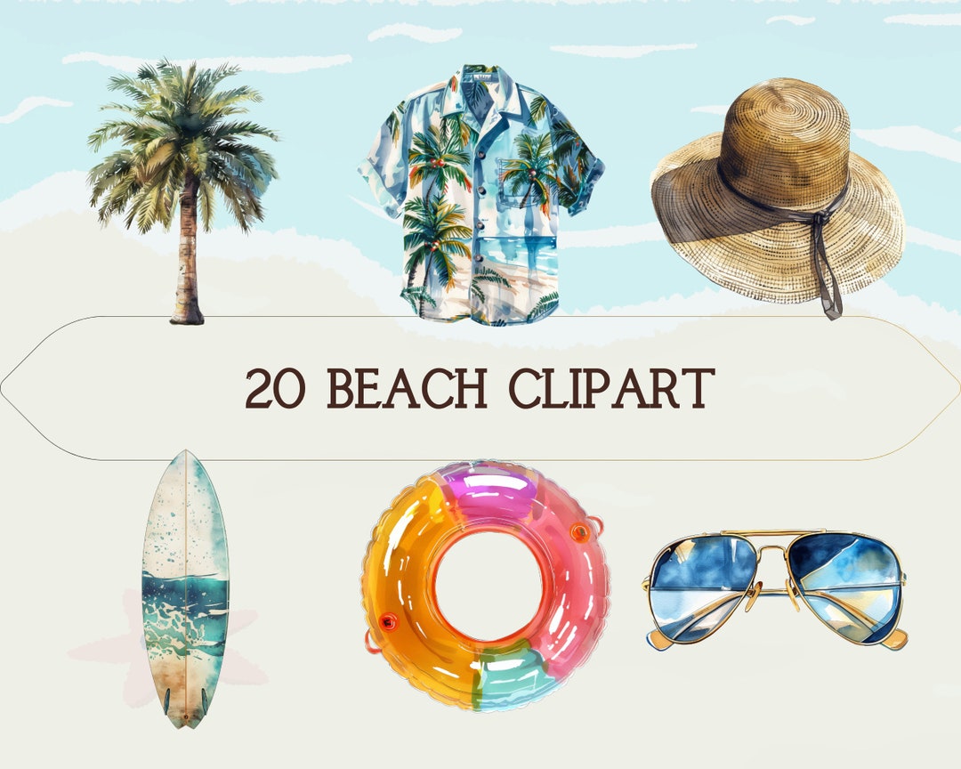 Hot Summer Beach Stuff Digital Clipart L Printable Sticker Transparent ...