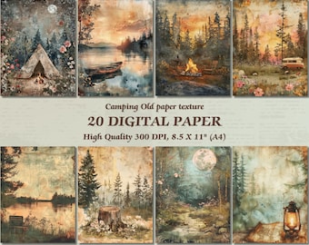 Calm Mood Camping Design Digital Paper l Printable Romantic Travel Wallpaper l Downloadable Trip Image Background l Commercial Junk Journal
