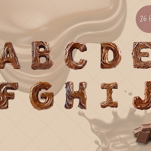 Dulce Chocolate Alfabeto Digital Clipart l Imprimible Nutella 3D Textura Carta Etiqueta l Fondo Transparente l Linda Imagen Descargable