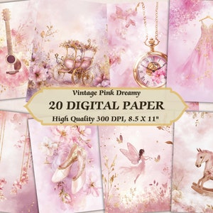 Papel digital romântico rosa dourado sonhador l para impressão floral com design de sonho papel de parede l para download shabby chic diário scrapbooking uso