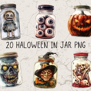 Straszny Halloween w Słoiku Cyfrowy Clipart l Wydrukowany Straszny Projekt Clipart Przezroczyste Tło l Pobieralny Horror Straszny Dekoracja PNG