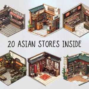 かわいいアイソメトリックの伝統的なアジアの店のデジタルクリップアートl印刷可能な古いヴィンテージアジアの建物のデザインクリップアート透明な背景PNG使用