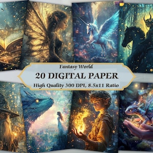 Fantasy Magische Welt Design Digitales Papier l Druckbare verzauberte Mystic Dorf Hintergrund l Herunterladbare Märchen Junk Journaling Decor