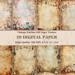 Cozinha vintage em fundo de papel antigo papel digital l textura grunge papel de parede temperamental l arte de parede para download comercial scrapbooking uso