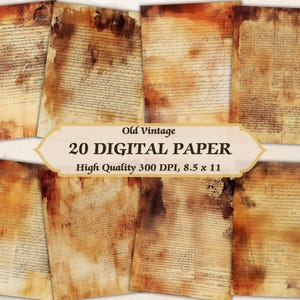 Carta digitale vintage con texture antica e macchiata | Pagina invecchiata e rovinata stampabile | Sfondo grunge scaricabile per scrapbooking e diario spazzatura