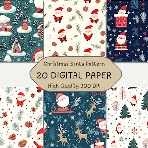 Modello senza cuciture di Babbo Natale carino di Natale l Carta digitale stampabile di Buon Natale l Carta da parati con decorazioni invernali scaricabile Junk Journaling