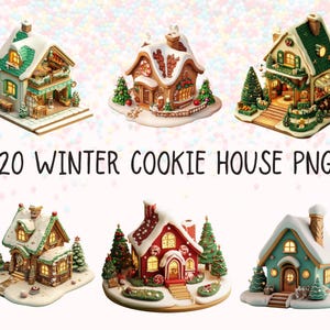 Cute Winter Cookie House Digital Clipart l Printable 3D Christmas Gingerbread Home Design Transparent Background l Isometric Xmas Village