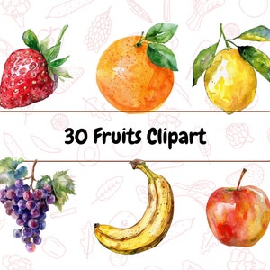 Image numérique de fruits colorés juteux l Imprimable fraise Orange citron raisin banane pomme Design Clip Art l fond Transparent