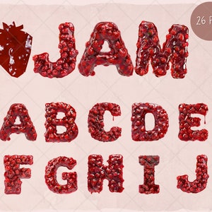 Sweet Strawberry Jam Textur Alphabet Digital Clipart l Printable 3D Buchstabe mit Fruchtsauce Design Bild l Journal