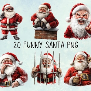 Lustige Weihnachtsmann Digital Clip Art l Druckbare Spaß Weihnachtsdekoration Transparenten Hintergrund l Herunterladbare niedlichen Santa Cartoon Design PNG