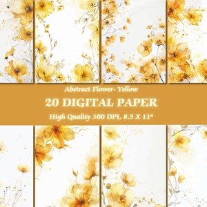 Luxus Frühling Gelbe Blume Design Digital Papier l Romantische Aquarell Blumen Kunst druckbare Tapete l Herunterladbare warmen Hintergrund Druck