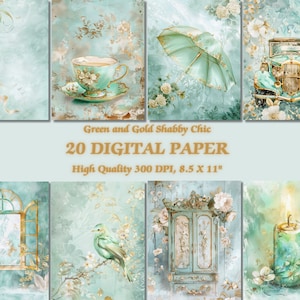 Luxus Smaragd und Gold Farbe Shabby Chic Digital Paper l Aquarell Romantische Atmosphäre druckbare Tapete l Blumenmuster Hintergrund verwenden