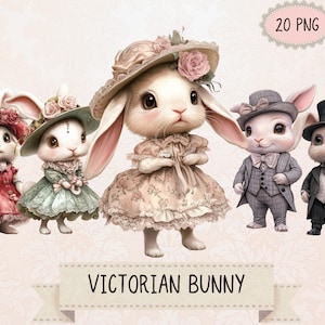 Adorable lapin victorien clipart numérique l Lapin mignon imprimable Design rococo fond Transparent l Image animale antique téléchargeable