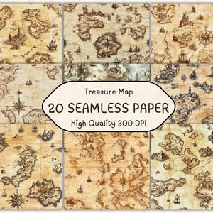 Vintage Schatzkarte Design Digitales Nahtloses Muster l Druckbare Piratenstimmung Sepiaton l Distressed Paper Junk Journaling Scrapbook
