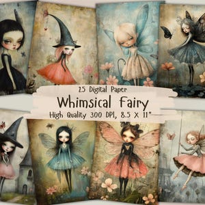 May include: Set of 25 digital papers featuring whimsical fairy illustrations. Each paper is 8.5 inches by 11 inches and 300 DPI.